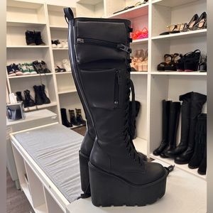 Dolls kill platform combat boots. Vegan leather